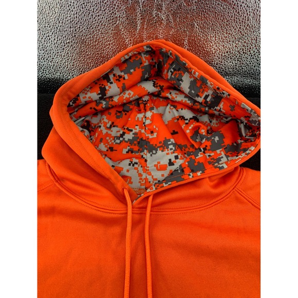 Bright Orange Digital Camo Sleeve Hoodie Men's Athletic Pullover Sweatshirt - Picture 4 of 10